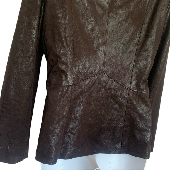 Joseph Ribkoff Wrap Jacket Women Tie Front Chocolate Brown Metallic Faux Suede - Picture 7 of 11